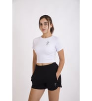 SUVLAN KADIN CROP KISA KOL T-SHİRT (Beyaz)