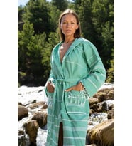 Yg Home Pamuk Unisex Kapüşonlu Peştamal Bornoz - Carla (Yeşil)