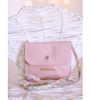 Kız Çocukları için kişiselleştirilebilir Hediye, Hakiki Deri Mini Çanta, Liberty London Kumaş Askı (Pudra)