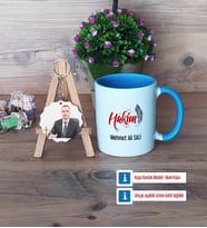 Hakim Kupa Bardak Beyaz ve Fotoğraflı Ahşap Anahtarlık Hediye (Model 4)