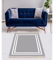 Geometrik Desenli Dijital Baskı Yıkanabilir Kaymaz Taban Düz Model Salon Halısı ve Yolluk  (Gri-Beyaz)