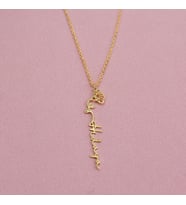 Kişiye Özel 925 Ayar Gümüş Doğum Çiçeği Dikey İsim Kolye (Gold)