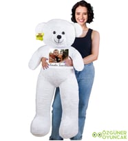 130 cm Kendin Tasarla Tişörtlü Pelüş Ayıcık (%100 Yerli) (Beyaz)