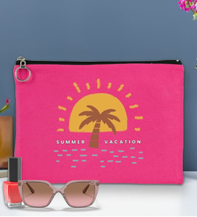 BK Gİft Yaz Temalı-6 Astarlı Portföy Çanta 30x21cm(12 Renk Seçeneği), Baskılı El Çantası, Organizer Çanta (Fuşya)
