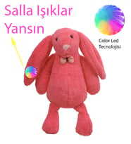 LED IŞIKLI, Papyonlu Uyku Arkadaşım Uzun Kulak Bunny Peluş Tavşan 65 cm - Pelüş Tavşan Arkadaşım (Fuşya)