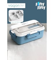 Vagonlife Tek Kat Çift Bölme Bento Lunch Box Ofis-Okul İçin Yeni Nesil Sefer Tası Paslanmaz Çelik 588 (Mavi)