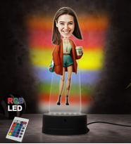 Doğum Günü Hediyesi,Sevgiliye Hediye, Kişiye Özel Fotoğraflı Sevimli Kadın Karikatür 3D Led Lamba (RGB)