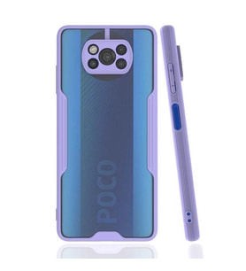 Xiaomi Poco X3 Kılıf ​​Kamera Korumalı Arkası Şeffaf Silikon (Mor)