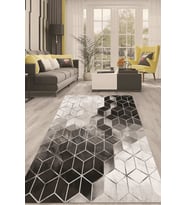 Dijital Kaymaz Taban Yıkanabilir Modern Renkli Salon Halısı Mutfak Halısı Yolluk ND-HT-322 (Siyah)