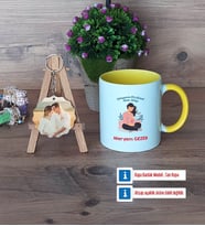Anne Adayı Kupa Bardak Beyaz ve Fotoğraflı Ahşap Anahtarlık Hediye (Model 7)