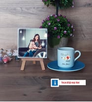 Anneye Hediye Fotoğraflı Dekoratif Taş, Ahşap Altlıklı Türk Kahvesi Fincanı Hediye (Model 5)