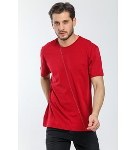Süperlife Erkek Bisiklet Yaka Slim Fit Ön Çöp Dikiş Garni  Tişort SPR21Y01 (Burgundy)