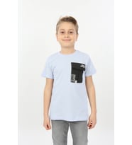 Toontoy Erkek Çocuk Göğsü Cepli Yazı Baskılı Tişört (Mavi)