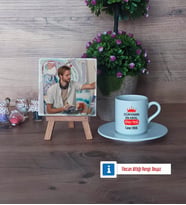 Enişteye Hediye Fotoğraflı Dekoratif Taş, Ahşap Altlıklı Türk Kahvesi Fincanı HediyeEnişteye Doğum Günü Hediyesi (Model 2)