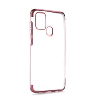 Galaxy A21S Kılıf İnce Köşeleri Renkli Şeffaf Silikon (Rose)