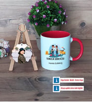 Temizlik Görevlisi Kupa Bardak Beyaz ve Fotoğraflı Ahşap Anahtarlık Hediye (Model 2)