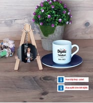Diyaliz Teknikeri Türk Kahvesi Fincanı Ahşap Altlıklı ve Fotoğraflı Ahşap Anahtarlık Hediye (Model 4)