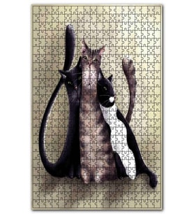 Cakapuzzle Üç Kedi Gerçeküstü Çizim Puzzle Yapboz MDF (Ahşap) (1000 Parça)