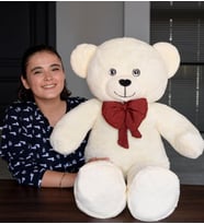 100 cm Papyonlu Lila Büyük Ayıcık %100 Yerli (Krem)