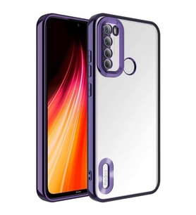 Xiaomi Redmi Note 8 Kılıf Kamera Korumalı Logo Gösteren Şeffaf Kapak (Mor)