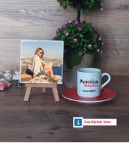 Psikolojik Danışman Fotoğraflı Dekoratif Taş, Ahşap Altlıklı Türk Kahvesi Fincanı Hediye Psikolojik Danışmana Hediye (Model 8)