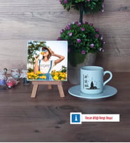 Kız Kulesi Fotoğraflı Dekoratif Taş, Ahşap Altlıklı Türk Kahvesi Fincanı HediyeArkadaşa Hediye (Model 2)
