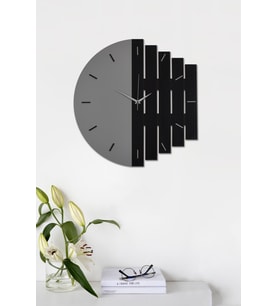 Dekoratif Ahşap Duvar Saati 43 Cm - Ritim (Gri - Siyah)