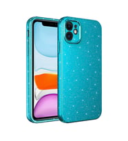 Apple iPhone 11 Kılıf Kamera Korumalı Simli Lüks Işıltılı Silikon (Turkuaz-Saks)