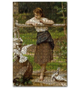 Cakapuzzle Genç Kız ve Beyaz Güvercinler Puzzle Yapboz MDF (Ahşap) (500 Parça)