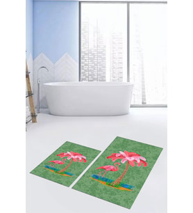 EVDEYA Baskılı Yıkanabilir Flamingo Desenli İkili Banyo Halısı Paspas Klozet Takımı, KLOZET-30-GRİ, (Yeşil)