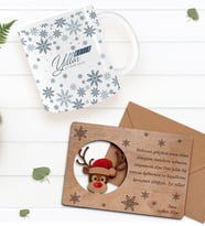 BK Gift Kişiye Özel Mutlu Yıllar Kupa Bardak ve Retro Ahşap Yılbaşı Tebrik Kartı Hediye Seti-7 (Beyaz)