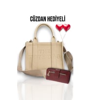 ANNELER GÜNÜNE Özel CÜZDAN HEDİYELİ Kadın Krem  Tote El Omuz ve Çapraz Askılı çanta - Leopar Desen,Tokalı,Fermuarlı Orta Boy,Büyük Boy Cüzdan (Bordo)