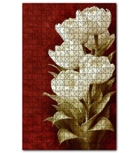 Cakapuzzle Beyaz Çiçekler Kırmızı Arkaplan Puzzle Yapboz MDF (Ahşap) (500 Parça)