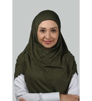 Hazır Türban Büzgülü Pileli Pratik Eşarp Tesettür Hijab - Namaz Örtüsü (Haki)