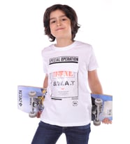 Toontoy Erkek Çocuk Süs Cepli Special Operation Baskılı Tişört (Beyaz)
