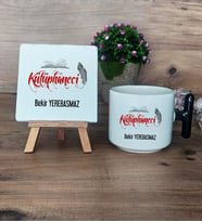 Kütüphaneci Hediye Seti Kupa Bardak T Kulplu ve Dekoratif Taş Kütüphaneciye Hediye (Model 6)
