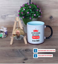 Amcaya Hediye Kupa Bardak Beyaz ve Fotoğraflı Ahşap Anahtarlık HediyeBabalar Günü Hediyesi (Model 9)