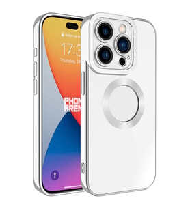 Apple iPhone 15 Pro Kılıf Logo Yeri Açık Kamera Lens Korumalı Renkli Kenarlı Şeffaf Silikon (Gümüş)