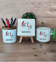 Patalog Hediye Sepeti Kupa Bardak T Kulplu, Kalemlik ve Dekoratif Taş Tıp Bayramı Hediyesi  (Model 8)