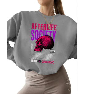 erkek Sweatshirt Bej bisiklet yaka kalın Sweatshirt Öbür dünya topluluğu tişörtü Baskılı 3 iplik (Gri)