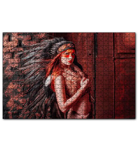Cakapuzzle Kırmızı Işık Üstüne Yansımız Kızılderi Kıyafetli Kadı  Puzzle Yapboz MDF (Ahşap) (1000 Parça)