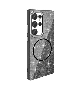 Galaxy S25 Ultra Kılıf Magsafe Şarj Özellikli Parlayan Simli Okso Kapak (Siyah)