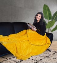Çoban Dikişi 150*200 cm Pelüş  Battaniyesi (%100 Yerli) (Sarı)