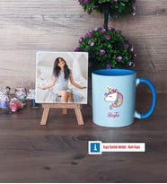 Unicorn Fotoğraflı Dekoratif Taş, Kupa Bardak Beyaz Hediye (Model 4)