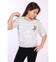 Toontoy Kız Çocuk Yazılı Çiçek Baskılı Tişört (Yeşil)
