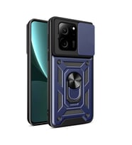 Xiaomi Mi 13T Kılıf Yüzüklü Standli Sürgülü Kamera Korumalı Tank Sert Silikon Kapak (Mavi)