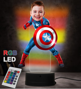 Doğum Günü Hediyesi,Sevgiliye Hediye, Kişiye Özel Fotoğraflı Kaptan Amerika Karikatür 3D Led Lamba (RGB)