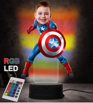 Doğum Günü Hediyesi,Sevgiliye Hediye, Kişiye Özel Fotoğraflı Kaptan Amerika Karikatür 3D Led Lamba (RGB)