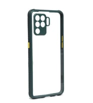 Oppo Reno 5 Lite Kılıf Kenar Renkli Sararmaz Şeffaf Kapak (Koyu Yeşil)