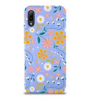 Huawei Y6 2019 Uyumlu Lansman Kılıf Çiçek Tasarımlı İçi Kadife Kapak (Lila)